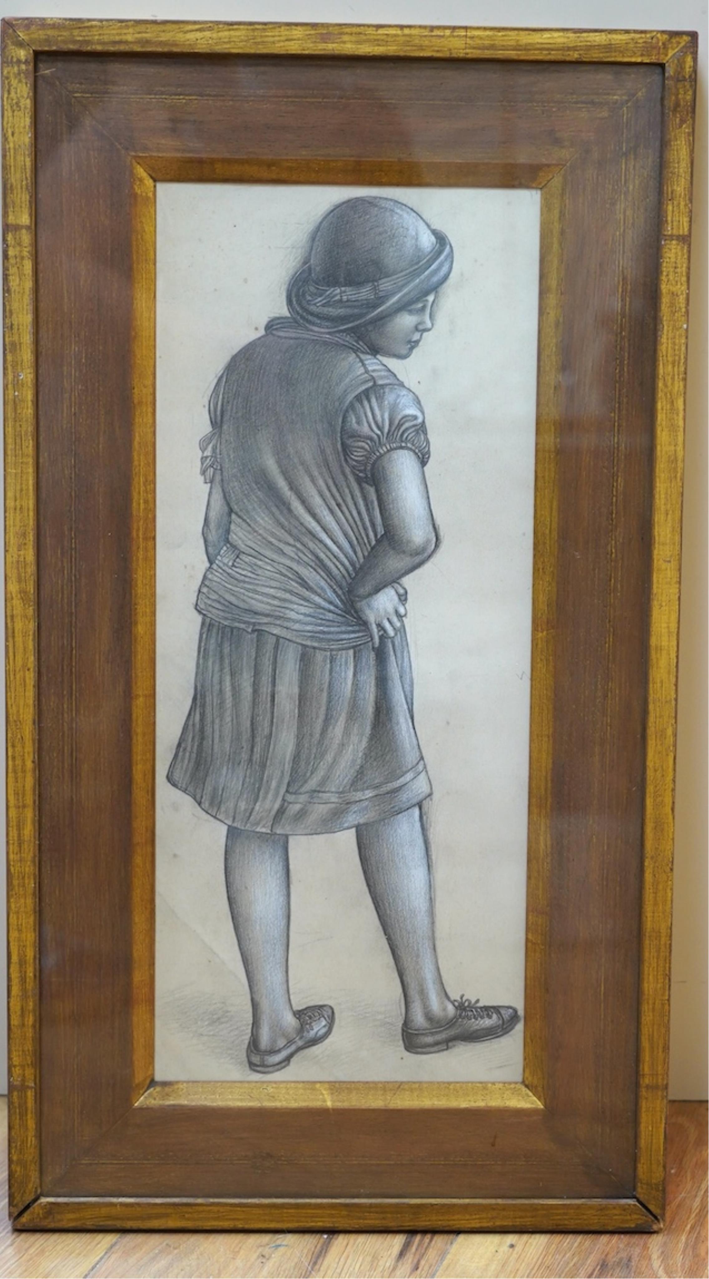 Stanley Lewis (1905-2009), pencil, ‘Study for Hyde Park in Summer - Standing girl, 1931’, with World of Interiors leaflet, Bedford Museum leaflet, Liss Fine Art, etc., 45 x 18cm. Condition - fair